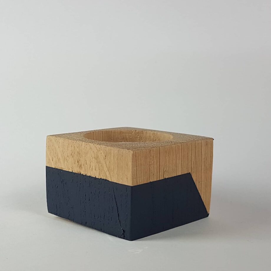 Dark blue small wooden tealight holder