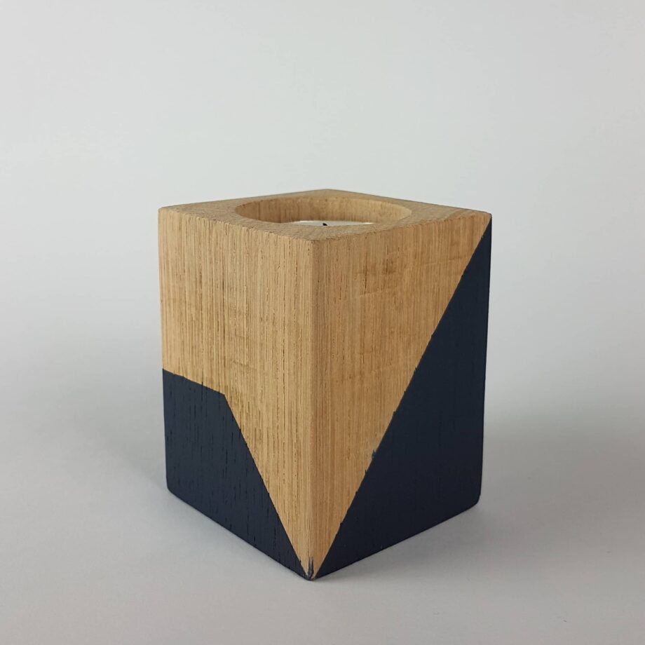 Dark blue wooden candle cube tealight holder