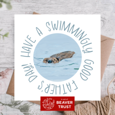 Smooth Scribe Beaver Swimming father's day card A beaver Swimming with 'Have a swimmingly good father's day! written around the circular image.