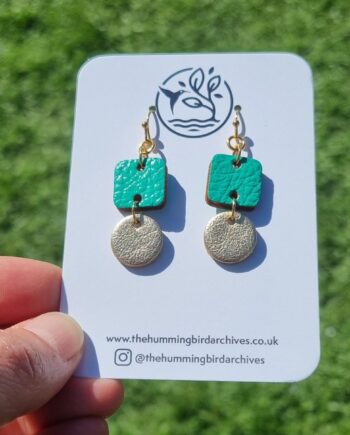 Turquoise and Gold Dangly leather Earrings