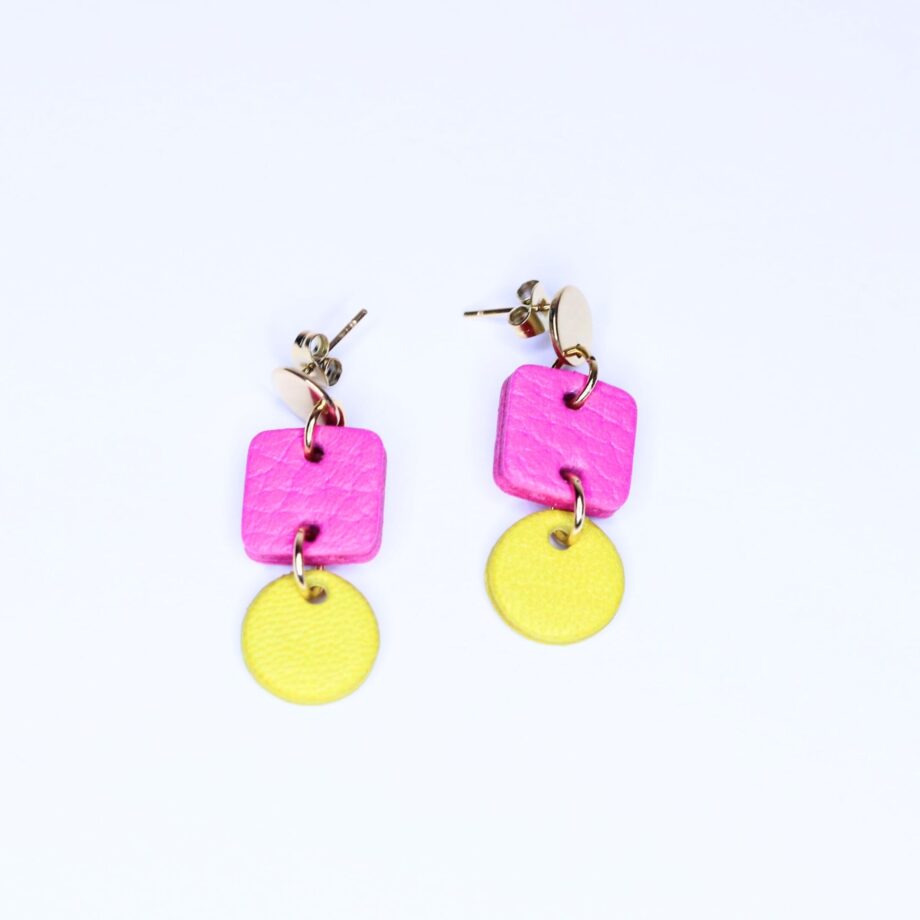 Pink and Yellow Dangly Earrings