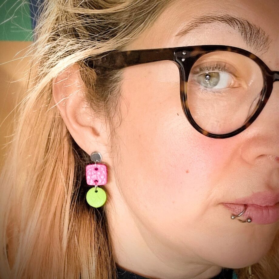 Pink and Yellow Dangly Earrings