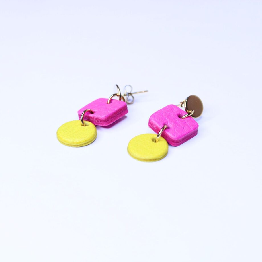 Pink and Yellow Dangly Earrings