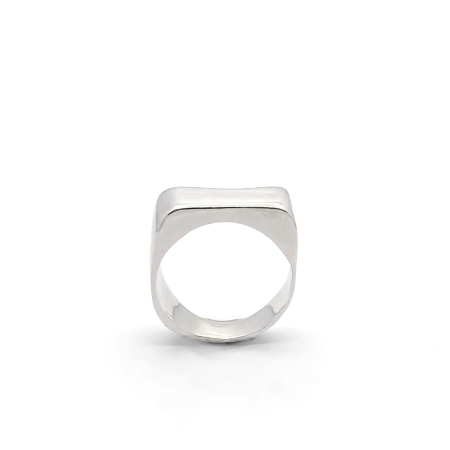 Handcrafted silver Asymmetric Grace Bow Ring shown from front view on white background