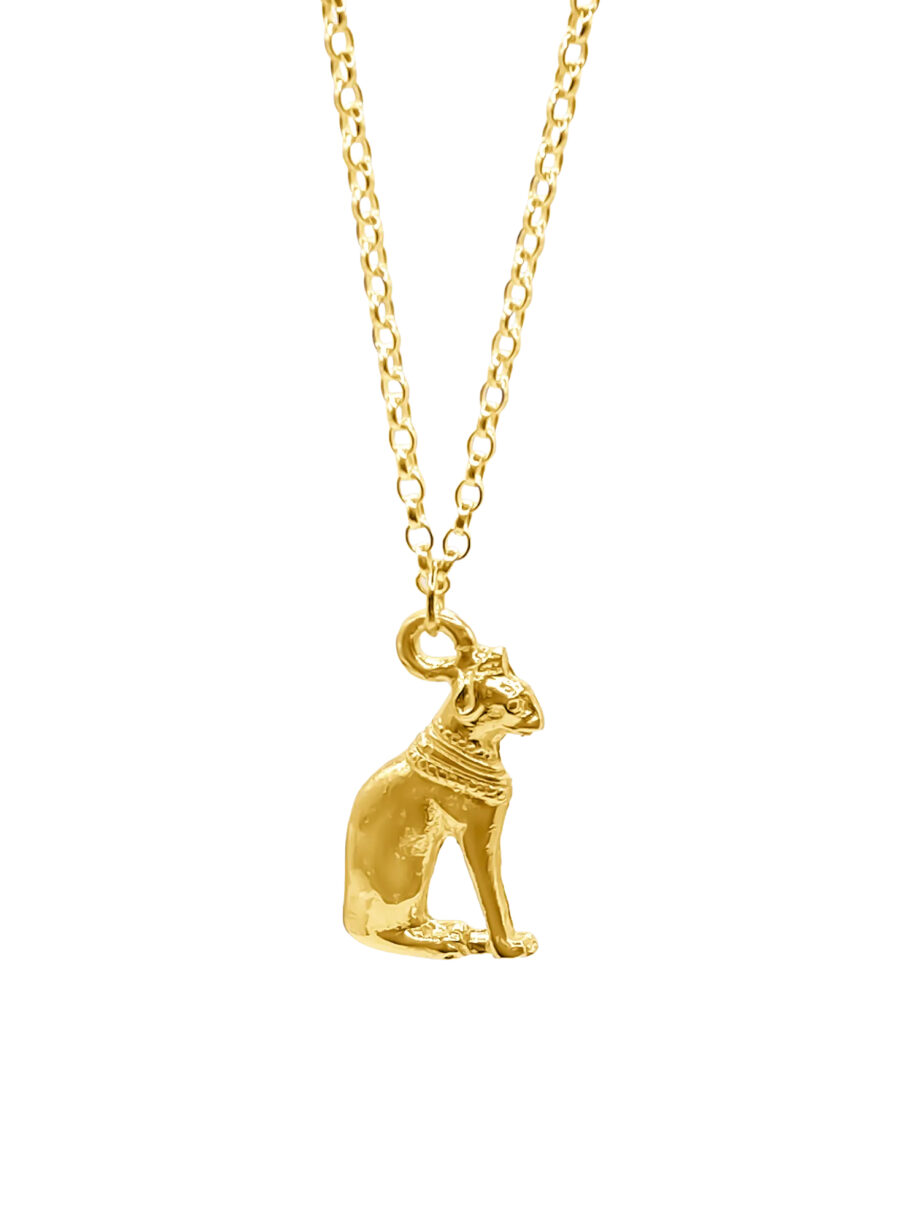 Bast Cat cat pendant in 18 ct gold vermeil on Belcher chain