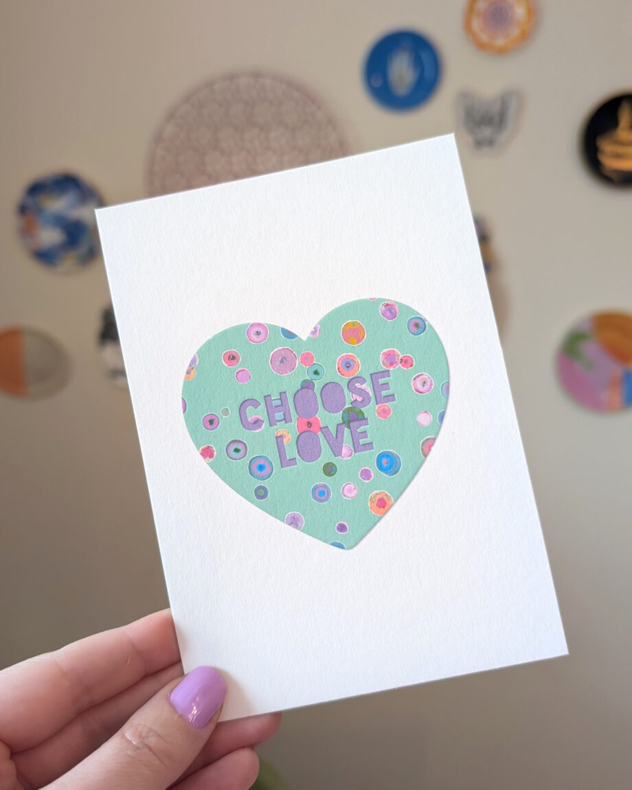 Pretty pastel green and rainbow coloured heart print with the Gay Pride phrase Choose Love.