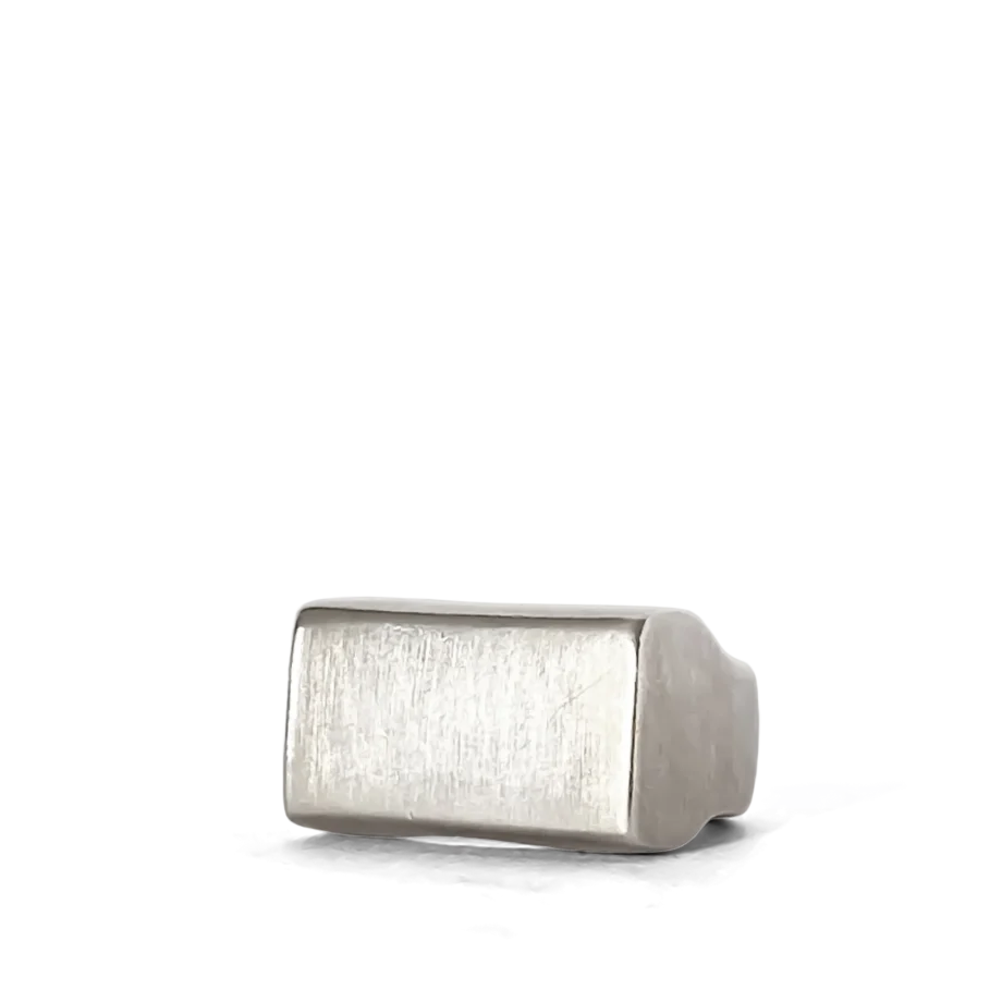 Side view of handcrafted silver geometric signet ring