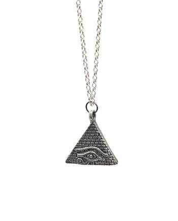 Angled view of the Horus Eye Pyramid Pendant on chain