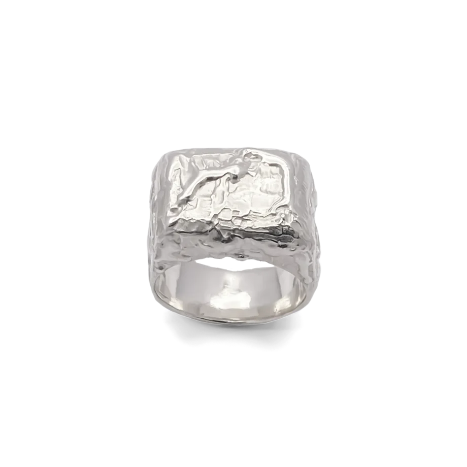 Handcrafted silver Textured Signet Ring front-facing view