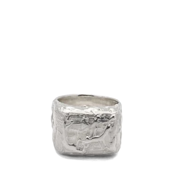 Textured Signet Ring front view in recycled sterling silver