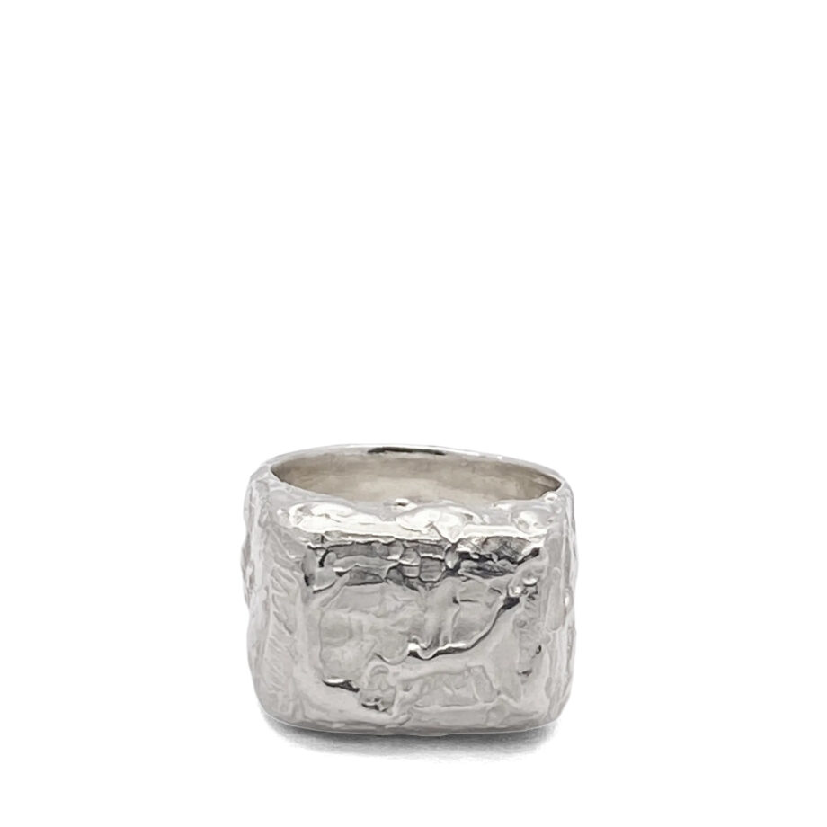 Textured Signet Ring front view in recycled sterling silver