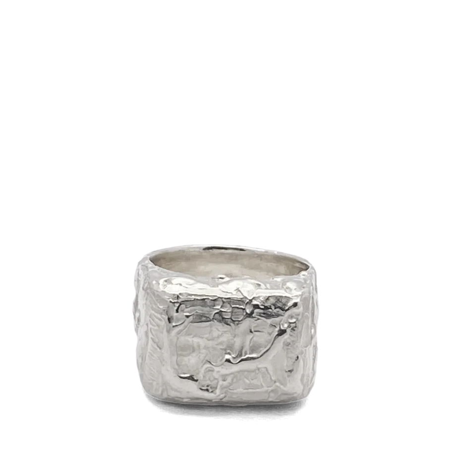 Textured Signet Ring front view in recycled sterling silver