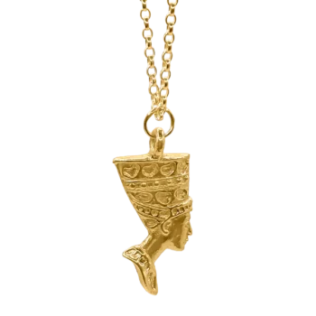 Nefertiti face necklace in gold vermeil on white background