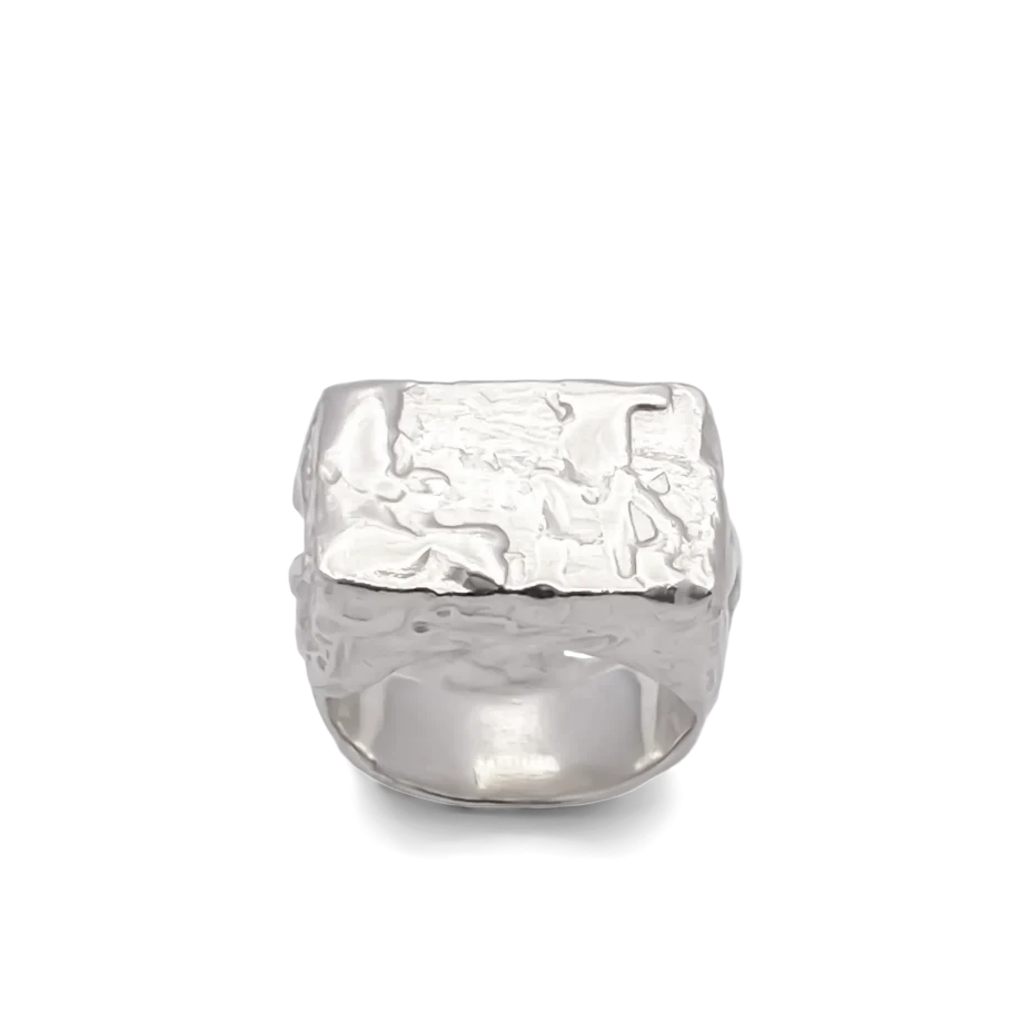 Rosa Signet Ring silver bubble texture front facing view