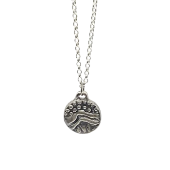Wavy Detail Pendant in sterling silver on Belcher chain, front view