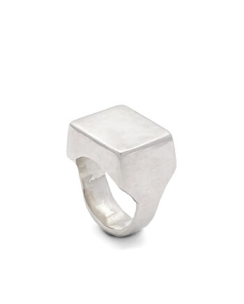 Single sterling silver square signet ring displayed on a white background
