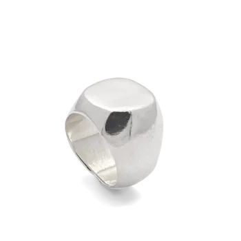 ext: Angled view of the Square-Round Signet Ring in polished sterling silver
