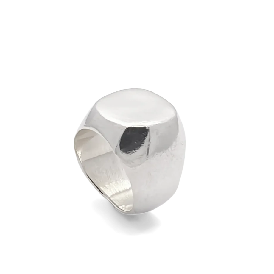 ext: Angled view of the Square-Round Signet Ring in polished sterling silver