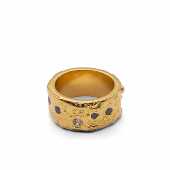 Front-facing gold vermeil band with black and white gemstone details.