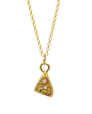 Gold triangular pendant with gemstone accents on Belcher chain.