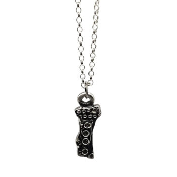 Twig Pendant in recycled silver on chain, displayed on white background