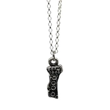 Twig Pendant in recycled silver on chain, displayed on white background