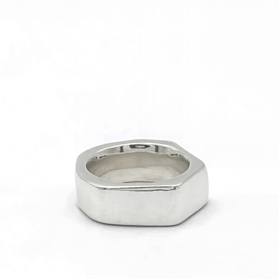 Top-down view of the Wonky Nut Ring in sterling silver