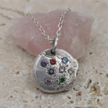 Molten Silver Pendant with Multi-Coloured CZ Gems