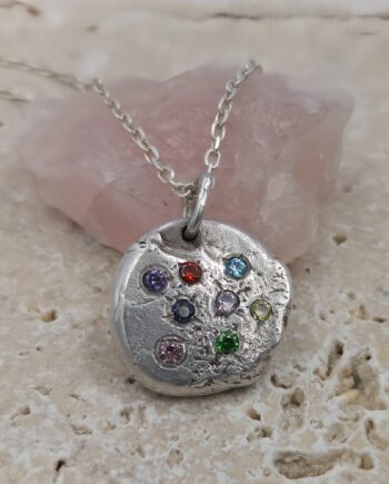 Molten Silver Pendant with Multi-Coloured CZ Gems