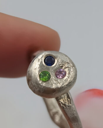 Sterling Silver Pebble Ring with Trio of Flush Set CZ Stones