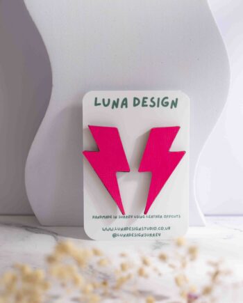 Extra-large neon pink lightning bolt stud earrings