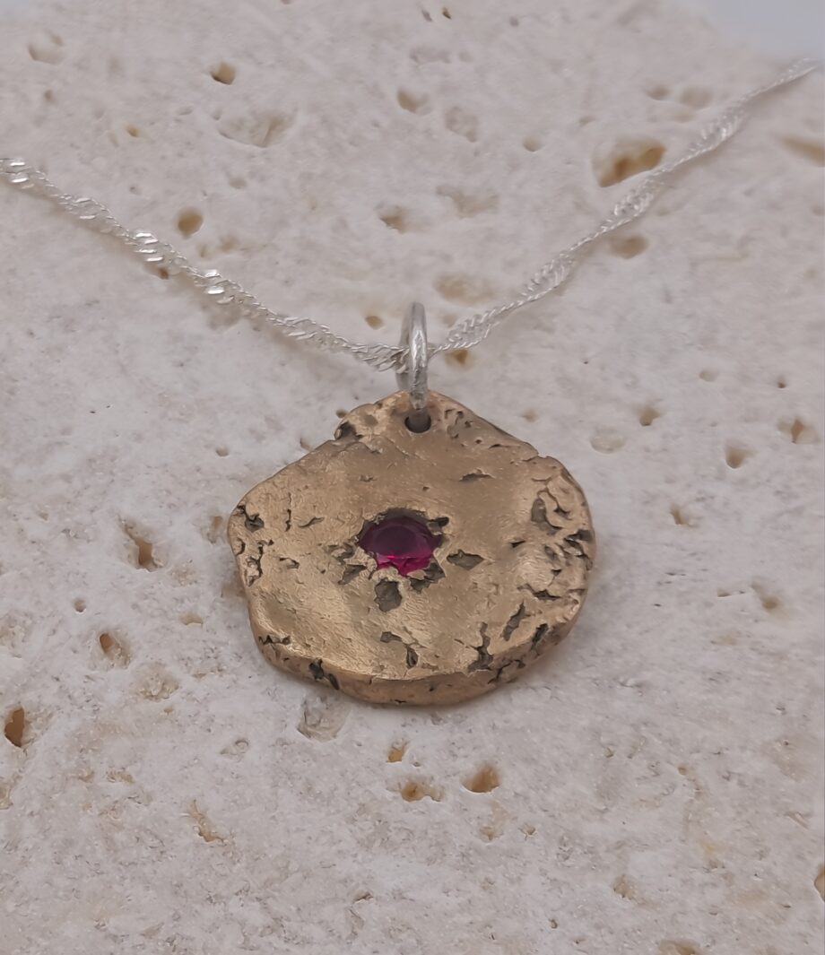 Bronze Molten Droplet Pendant with Ruby