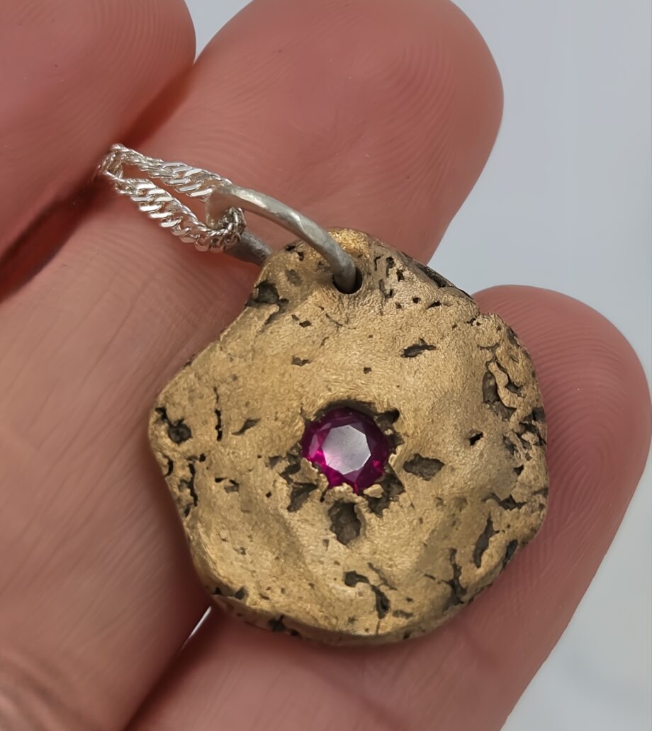 Bronze Molten Droplet Pendant with Ruby
