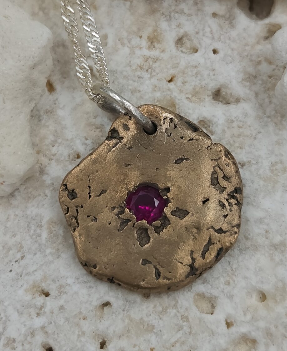 Bronze Molten Droplet Pendant with Ruby