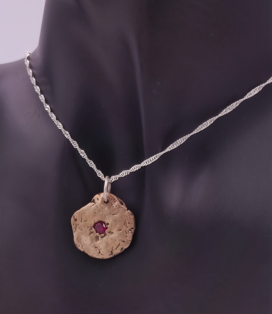 Bronze Molten Droplet Pendant with Ruby
