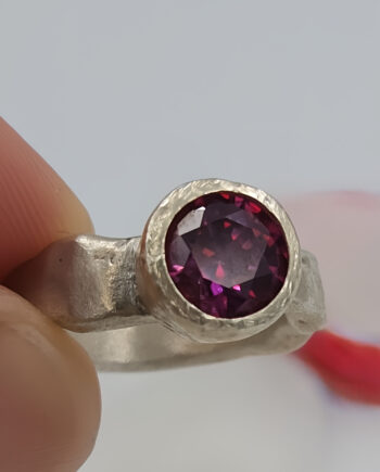 Forged Silver Ring with Pink Faceted Cubic Zirconia