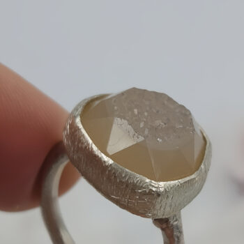 Textured Silver Ring with Quartz Druzy