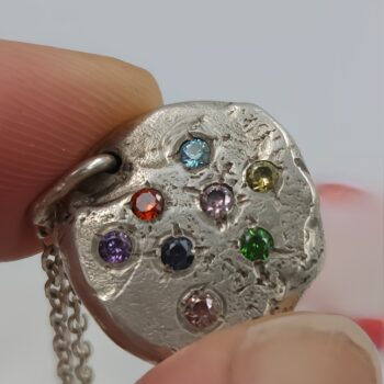Molten Silver Pendant with Multi-Coloured CZ Gems