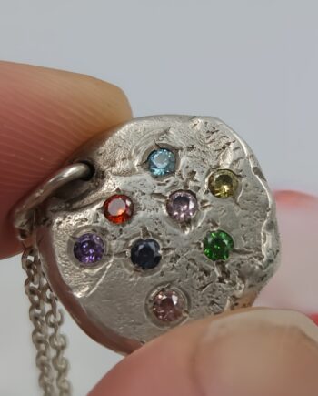 Molten Silver Pendant with Multi-Coloured CZ Gems
