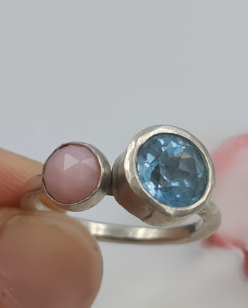 Blue Topaz and Pink Opal Double Stone Ring