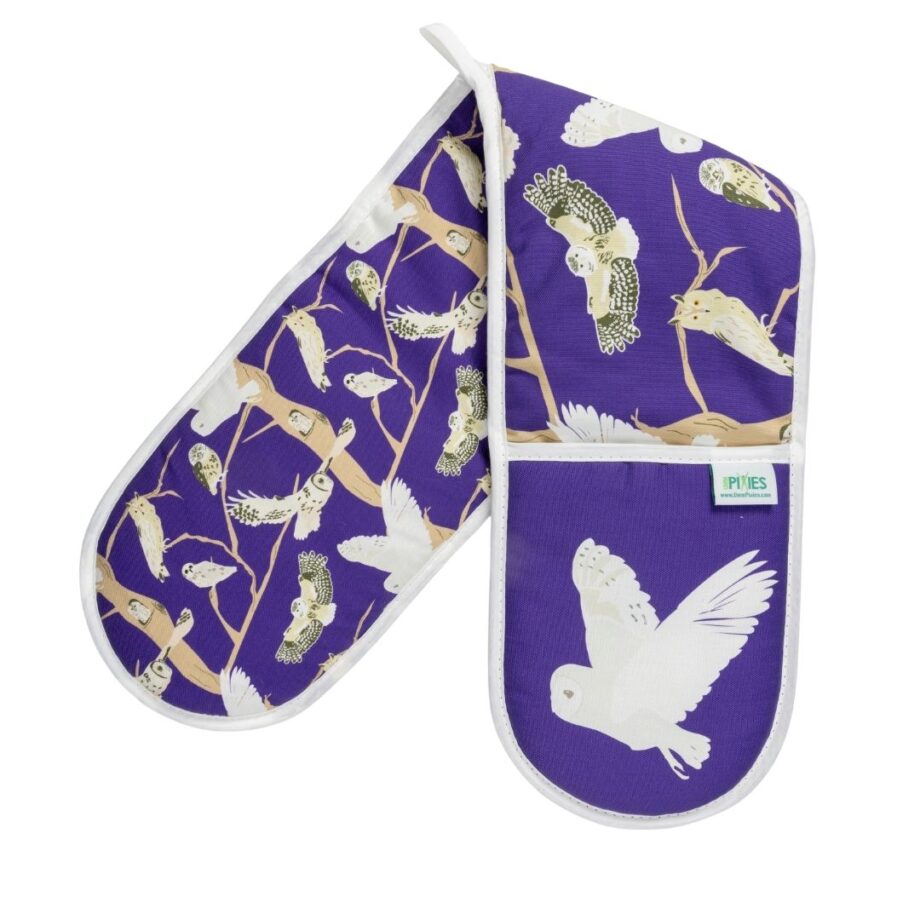 UmmPixies Owls Oven Gloves shown folded so that the pattern on both sides is visible