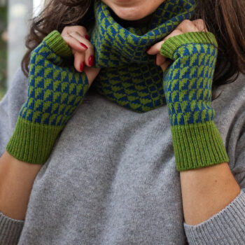 Merino moss green and teal dark blue snood neckwarmer
