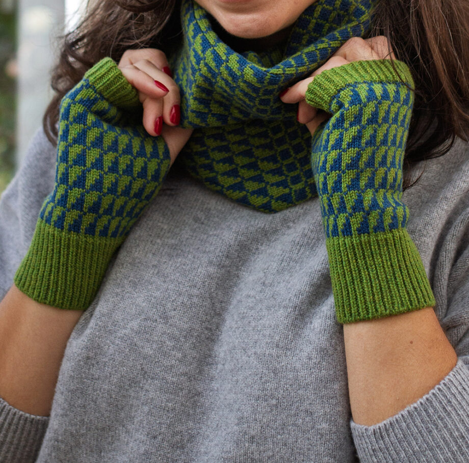 Merino moss green and teal dark blue snood neckwarmer