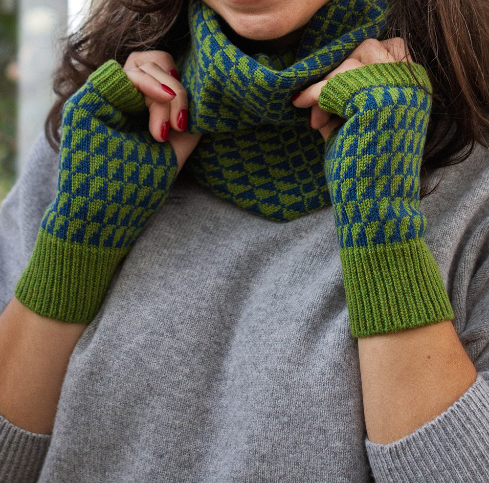 Merino moss green and teal dark blue snood neckwarmer