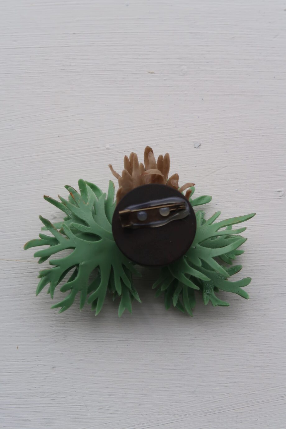 Handmade clay staghorn fern brooch