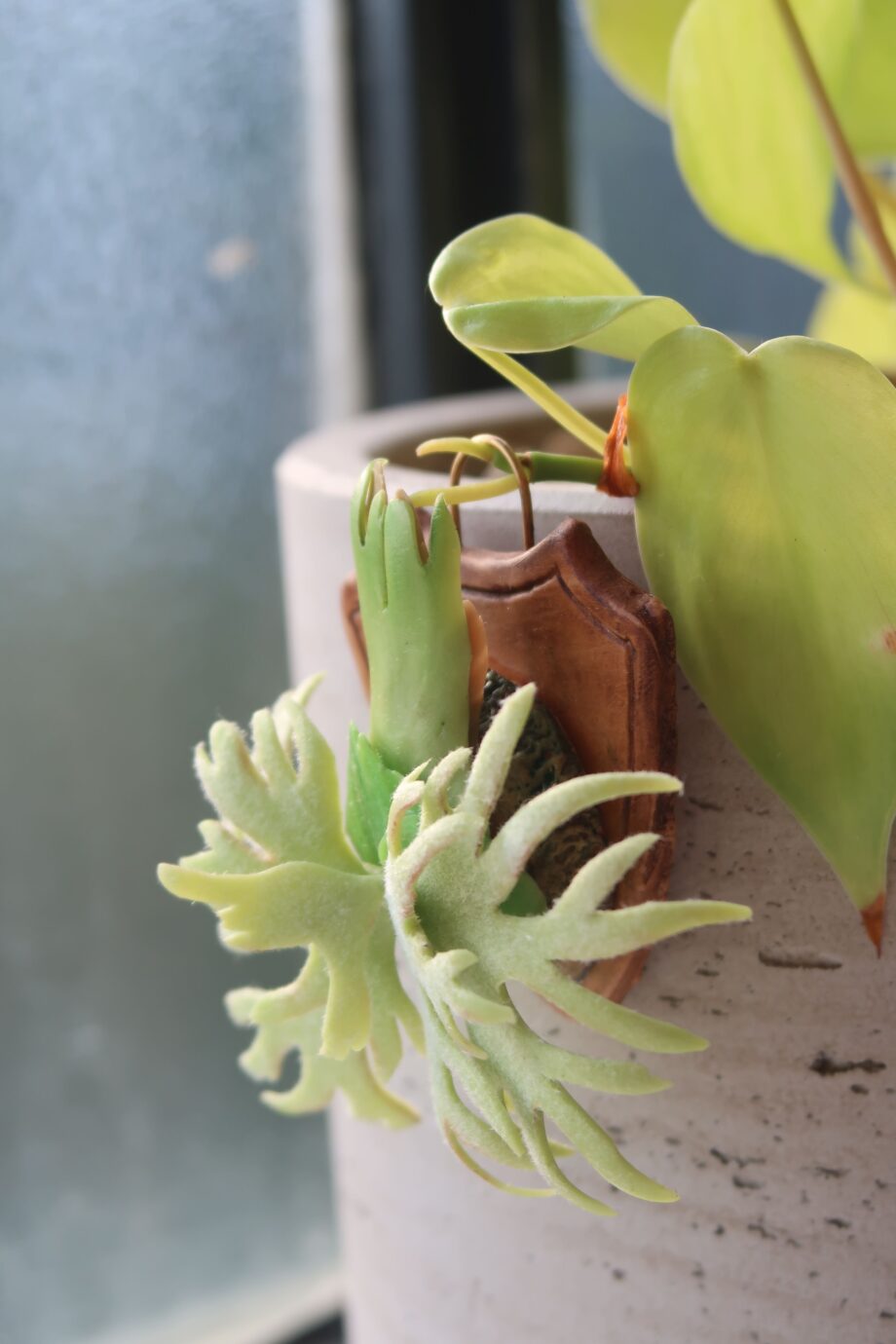Handmade Clay Staghorn Fern Art Hanging