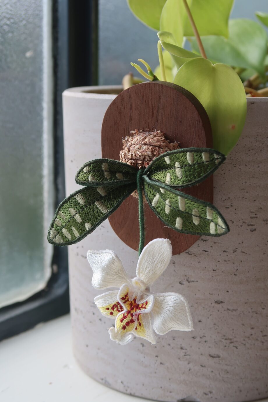 Embroidered Phalaenopsis Orchid Art Piece