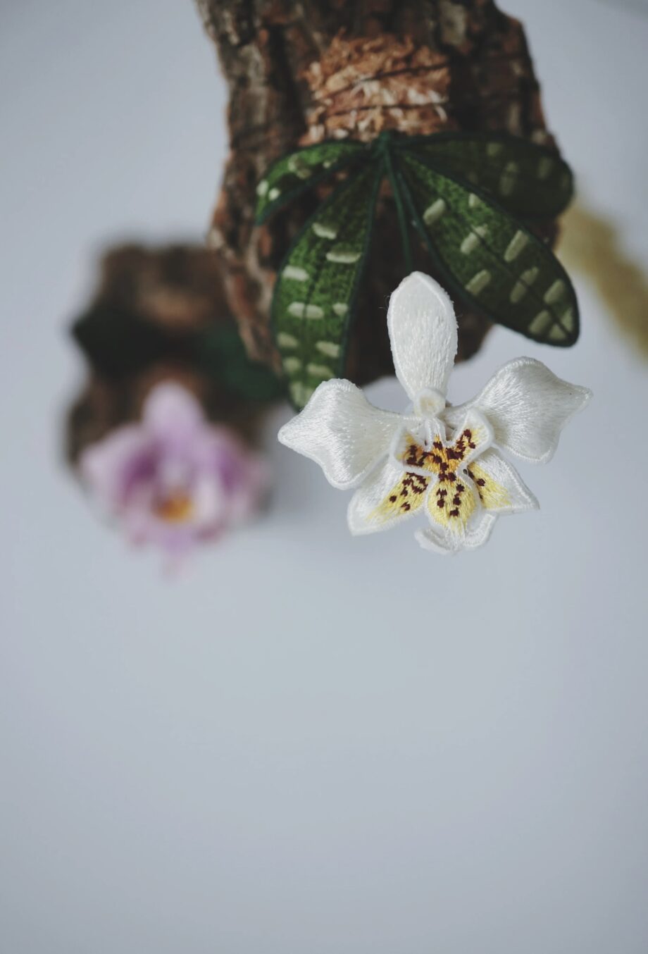 Embroidered Phalaenopsis Orchid Art Piece