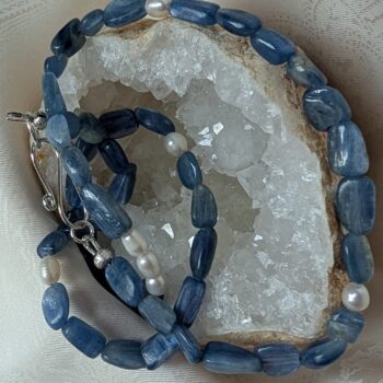 Kyanite Beaded Necklace with Cultured Pearls – Handmade in London