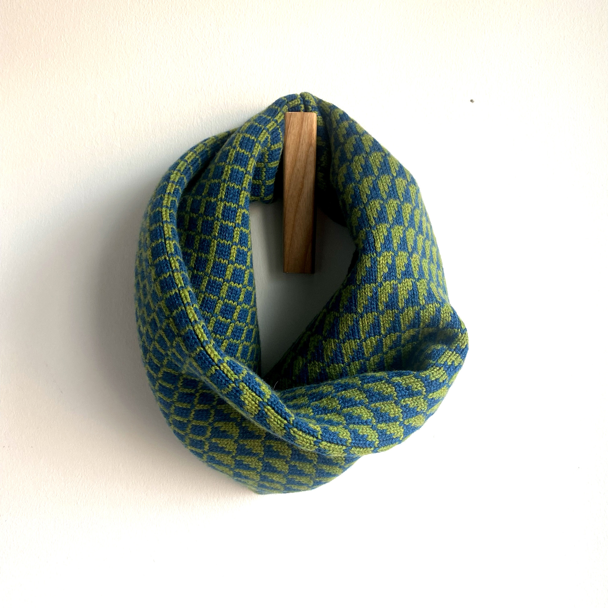 Merino moss green and teal dark blue snood neckwarmer